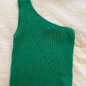 Anthropologie one shoulder bright green knit top